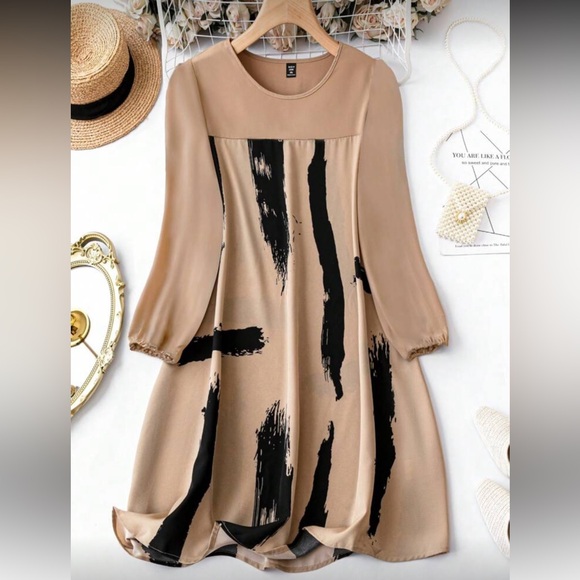 Dresses & Skirts - Chic Tan and Black Abstract Dress Plus Sz 16 nwt